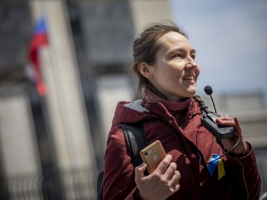 Maria Kartasheva took part in the pro-Ukrainian Russians of Ottawa protest across from the Russian Embassy on Sunday, April 24, 2022.
