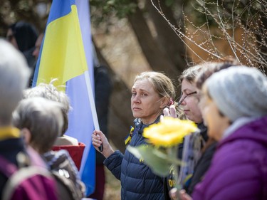 Oxana Genina took part in the pro-Ukrainian Russians of Ottawa protest across from the Russian Embassy on Sunday, April 24, 2022.