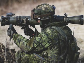 A Canadian soldier prepares to fire the Carl Gustaf anti-tank weapon system. NATO figures released last week show Canada ranked sixth in the 30-member alliance in actual dollars spent on the military. When it comes to per capita defence spending, Canada ranked 10th at $592 U.S. dollars for every person annually.