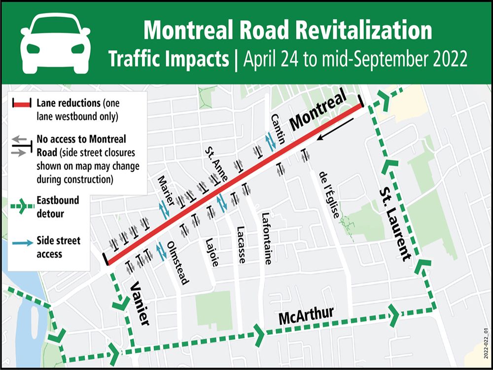 Construction closures until mid-September begin Sunday on Montreal Road ...