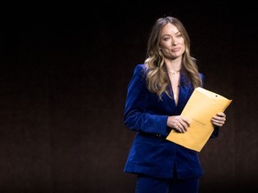 Director and actress Olivia Wilde continued speaking onstage during the Warner Bros. Pictures "The Big Picture" presentation at CinemaCon 2022 at Caesars Palace on April 26, 2022 in Las Vegas, Nevada, after being handed legal documents from ex-husband, actor Jason Sudeikis.