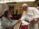 Pope Francis meets in the Vatican with Indigenous delegations from Canada on April 1. 
