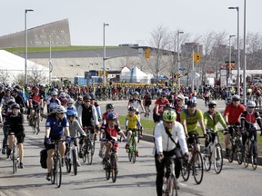 A file photo from the 2018 CN Cycle for CHEO fundraiser near the Canadian War Museum.
