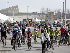 A file photo from teh 2018 CN Cycle for CHEO fundraiser near the Canadian War Museum.