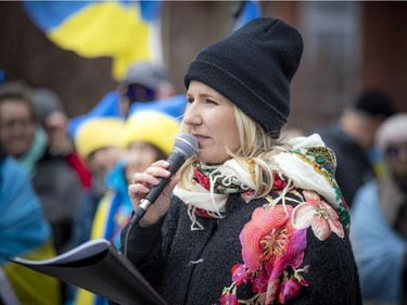 Olenka Reshitnyk-Bastian led the rally Sunday afternoon.