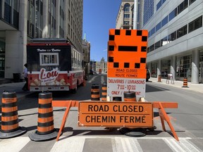 Road Closed sign in Ottawa near Parliament Hill, April 28, 2022.