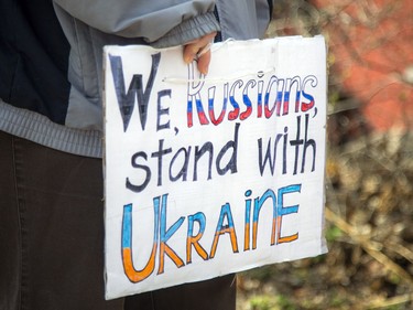 Pro-Ukrainian Russians of Ottawa held a protest across from the Russian Embassy on Sunday, April 24, 2022.