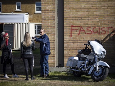 A group gathered for a church service at Capital City Bikers' Church Sunday May 1, 2022. Early Sunday morning the building of the church was vandalized and police were investigating. Over the weekend the "Rolling Thunder" Ottawa rally also took place.