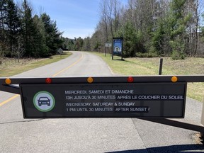 Sign shows Gatineau Park's rules this summer.