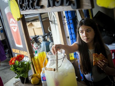 10-year-old Gabby Griffin was enjoying a little snack of pizza while she was mixing up the perfect lemonade for a steamy hot day.