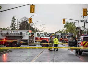 Ottawa fire had Stittsville Main Street closed off due to downed hydro lines fallen trees.
