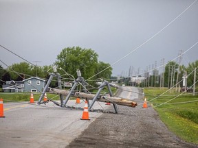 More than 40 hydro poles were snapped off or damaged between Carleton Place and Almonte along Highway 29.