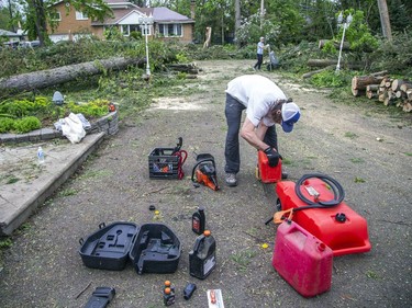 The Pineglen area off of Merivale Road was heavily damaged by Saturday's devastating storm. Hastings Utilities Contracting Ltd., a contractor along with Hydro Ottawa were working on clearing lines in the area and moving the trees and rubble.