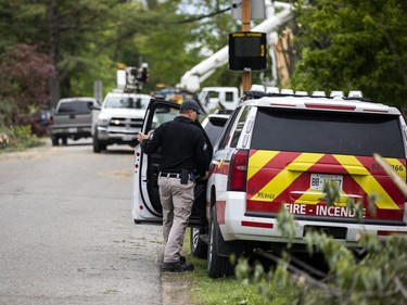 The Pineglen area off of Merivale Road was heavily damaged by Saturday's devastating storm. Hastings Utilities Contracting Ltd., a contractor along with Hydro Ottawa were working on clearing lines in the area and moving the trees and rubble. Ottawa Fire Services were also in the area doing wellness checks.