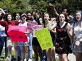 Students from Béatrice-Desloges Catholic High School protested the enforcement of a dress code.