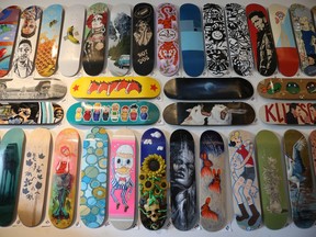 A selection of skateboard decks up for auction at Beyond The Pale Brewing Company until May 29.
