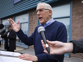 Bob Chiarelli speaks to the media after registering as a candidate for mayor at the City of Ottawa Elections Office on May 2. His tax-freeze idea is a shot across the bow to the other contenders.