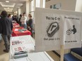 Doctors and other health-care workers pushing for stronger gun laws take part in a demonstration on treating gunshot wounds Wednesday, April 3, 2019 in Montreal.&ampnbsp;Firearm-related homicides have gone up 37 per cent over the past 11 years, a new report from Statistics Canada has found noting handguns were the most commonly used weapon in such crimes while warning that there are large data gaps in information collection.