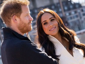 Prince Harry and Meghan Markle, Duke and Duchess of Sussex visit the track and field event at the Invictus Games in The Hague, Netherlands, Sunday, April 17, 2022.