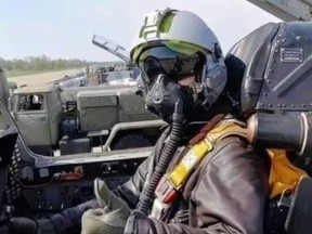 Ukraine shared this photo of what it led people to believe was the ace fighter pilot 'Ghost of Kyiv' and captioned it 'Hello, occupier, I'm coming for your soul!' In fact, it was Maj. Stepan Tarabalka, who died March 13 in an air battle with Russia.