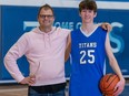 Left: basketball coach Mike Rowley with student Zachary Legault.