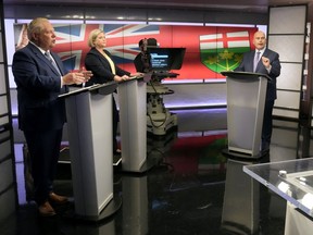 The leaders of Ontario's political parties, from left,  Doug Ford (PC), Andrea Horwath (NDP) and Steven Del Duca (Liberal), have debated, but events around the world have pulled our focus.