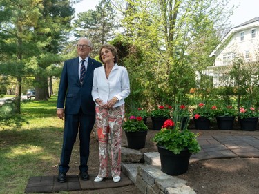 Her Royal Highness, Princess Margriet of the Netherlands, poses alongside her husband, Professor Pieter van Vollenhoven at the ceremonial planting of a new tulip bed at Stornoway, her childhood home.