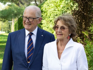 Her Royal Highness, Princess Margriet of the Netherlands, poses alongside her husband, Professor Pieter van Vollenhoven at the ceremonial planting of a new tulip bed at Stornoway, her childhood home.