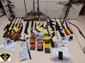 OPP seized a large number of prohibited firearms is a raid in South Dundas on Monday.