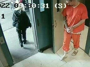 A video grab shows Casey White, an inmate at the Lauderdale Co. Detention Facility escaping with the help of Vicky White, the assistant director of Alabama corrections. on April 29. 2022.
