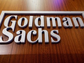 The Goldman Sachs company logo is on the floor of the New York Stock Exchange (NYSE) in New York City, U.S., July 13, 2021.