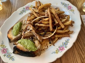 Striped bass steak at Le Poisson Bleu.