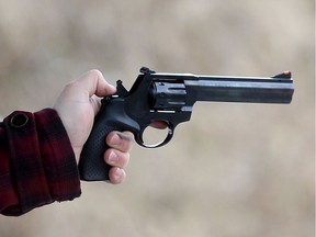 A pistol at a firing range.