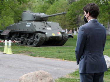 Prime Minister Justin Trudeau waits for Royal Highness Princess Margriet of the Netherlands to arrive at the Beechwood Cemetery.