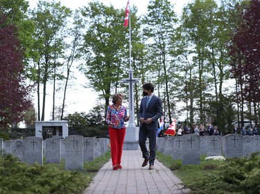 Royal Highness Princess Margriet of the Netherlands walks with Prime Minister Justin Trudeau Friday afternoon at the Beechwood Cemetery. Princess Margriet and Prime Minister Trudeau were unveiling a plaque of General Foulkes at Beechwood Cemetery.