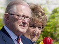 Princess Margriet of the Netherlands, right, and her husband, Pieter van Vollenhoven, listen to speakers during a ceremony at Legion House in Kanata on May 11, 2010. The couple is returning to Ottawa next week.