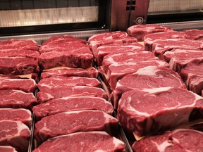 Steaks are displayed at a grocery store on May 12, 2022A bite from a lone star tick can cause an allergy to red meat