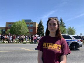 Sophie Labbee, 18, was one of the students who staged a protest in front of Beatrice-Desloges High School on Friday.