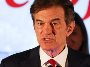 Pennsylvania Republican U.S. Senate candidate Dr. Mehmet Oz speaks at his primary election night watch party in Newtown, Penn., U.S. on May 17.
