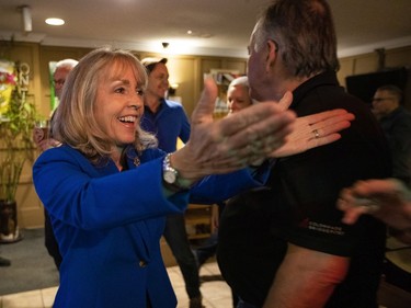 Merrilee Fullerton arrives victorious on election night at The Burbs Pub & Eatery.