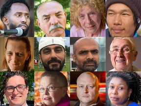 A few of the people who have told their stories to Kelly over the years. From top left Abdiaziz Abdi, Michael Deriger, Suzanne Kobe, Masahito Yoshida, middle from left: Dakota, Geoff Woodhouse, Dr. Bhaskar Gopalan, Annie Herweyer, bottom from left: Xander Fallis, Cynthia Taylor, Chris Grover, Nhora Aust.