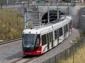 File photo: An LRT train on the tracks during testing of the system on Aug. 12, 2019.