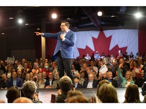Pierre Poilievre, candidate for the leadership of the federal Conservative party, greets supporters in Saskatoon in late May.