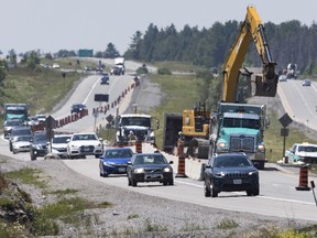 Northbound traffic on Highway 7 as work begins to temporarily repair the "Cavanagh Bump" on Monday, Jun. 20, 2022.