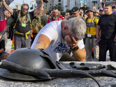 Canadian Forces veteran James Topp arrived at the National War Memorial early Thursday evening, completing a cross-country march to protest COVID-19 vaccine mandates. Thursday, Jun. 30, 2022.