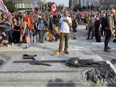 Canadian Forces veteran James Topp arrived at the National War Memorial early Thursday evening, completing a cross-country march to protest COVID-19 vaccine mandates. Thursday, Jun. 30, 2022.