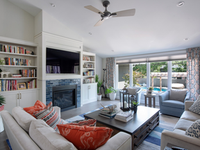 Part of a whole-home renovation for a family with four children, the living room built-ins, with their storage for books, games and TV equipment, create an inviting living space for the large family to gather. “With multiple purposes, the family is encouraged to spend time in this space together, while being easily tidied when the time comes,” says Amsted’s Stephanie Fahey.