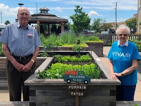 Lorne and Nora Burnett in V!VA Barrhaven’s Victory Garden. Herbs and produce grown in the garden are frequently used in residents’ meals.  SUPPLIED PHOTO