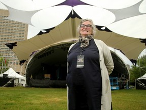 Jazzfest executive director Catherine O'Grady stands in front of the main stage at Confederation Park on Wednesday. The popular festival begins June 24.