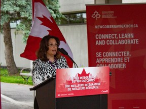 Dr. Sahar Zohni, project manager with the National Newcomer Navigation Network, is one of the primary architects of N4 and spoke at the funding announcement Monday. She has a Master’s degree as well as a medical degree from Alexandria University in Egypt. She reflected on her own experience of coming to Canada as a skilled immigrant.